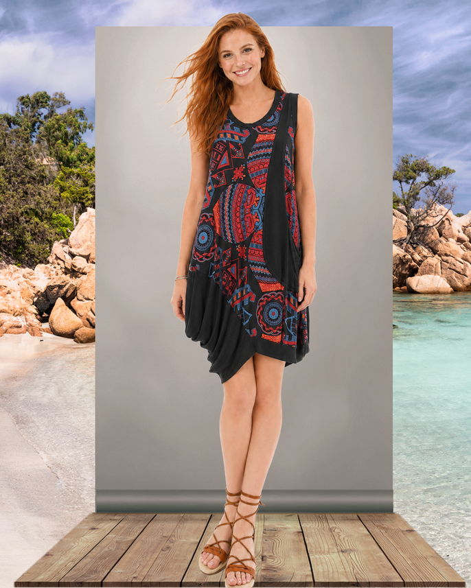 Boho-Outlet-Damenkleid aus 95% Viskose, 5% Elastan