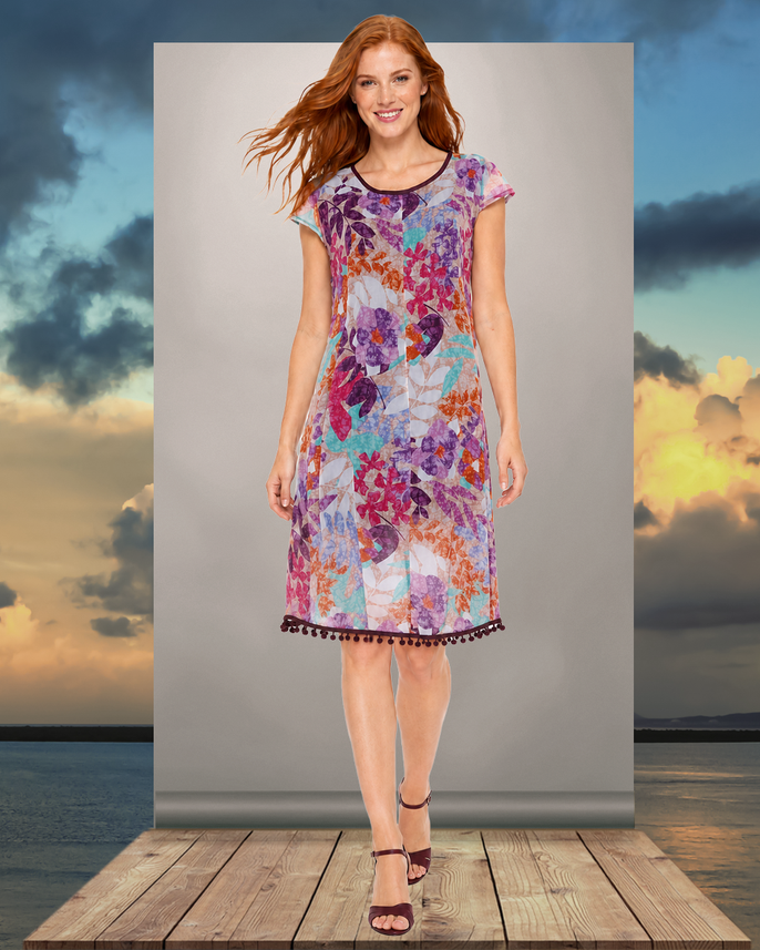 Boho-Outlet-Damenkleid aus 100% Chiffon, Futter aus 100% Baumwolle