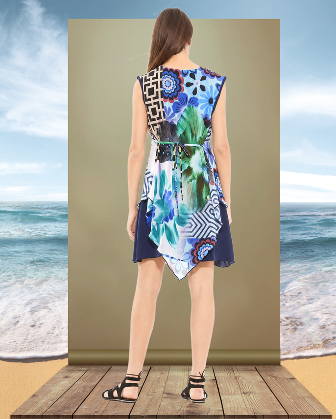 Boho-Outlet-Damenkleid aus 100% Chiffon, Futter aus 100% Baumwolle