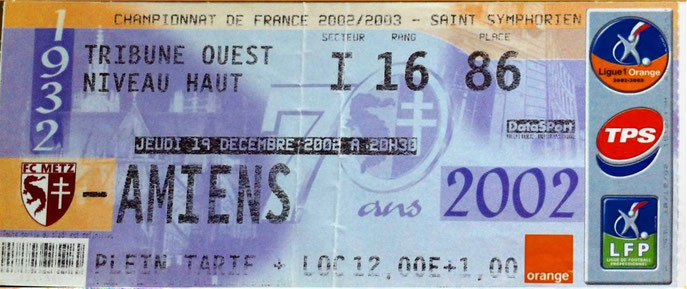 19 déc. 2002: FC Metz - Amiens - 19ème Journée - Championnat de France (1/0 - 9.602 spect.)