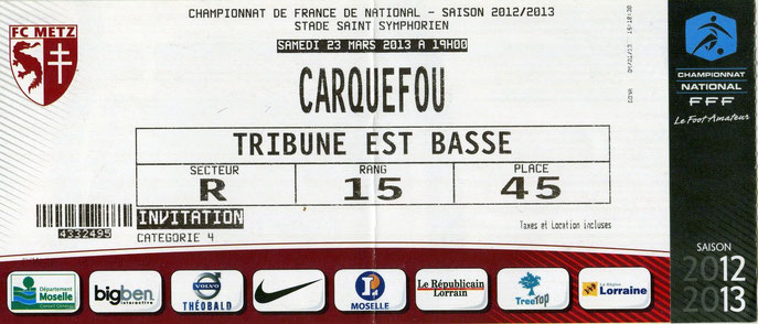 23 mars 2013: FC Metz - Carquefou - 29ème Journée - Championnat de France (2/0 - 7.601 spect.)