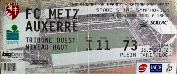 4 nov. 2001: FC Metz - AJ Auxerre - 13ème Journée - Championnat de France (2/0 - 17.068 spect.)