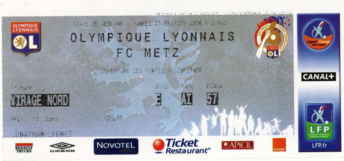 20 févr. 2008: O. Lyonnais - FC Metz - 26ème Journée - Championnat de France (2/0 - 37.281 spect.)