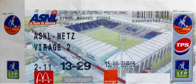 3 nov. 2002 : AS Nancy Lorraine - FC Metz - 14ème Journée - Championnat de France (1/2 - 12.283 spect.)