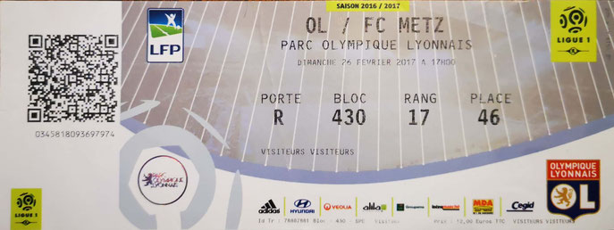 26 février 2017: Olympique Lyonnais - FC Metz - 27ème journée - Championnat de France (5/0)