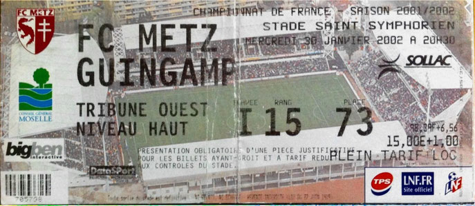 30 janv. 2002: FC Metz - EA Guingamp - 23ème Journée - Championnat de France (2/4 - 1.383 spect.)