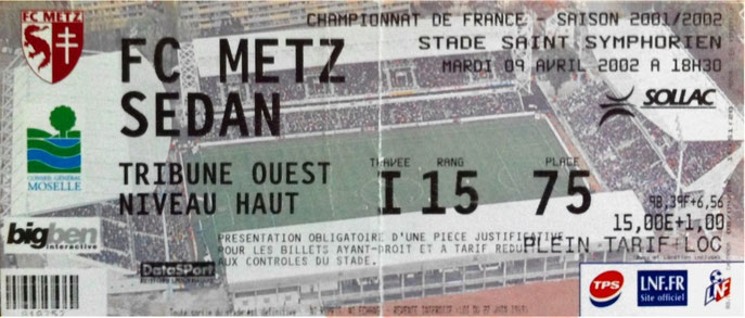9 avr. 2002: FC Metz - Sedan - 21ème Journée - Championnat de France (2/3 - 1.915 spect.) - match reporté