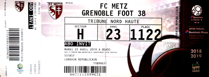 22 avril 2018: FC Metz - Grenoble Foot 38 - 34ème journée - Championnat de France (1/1)