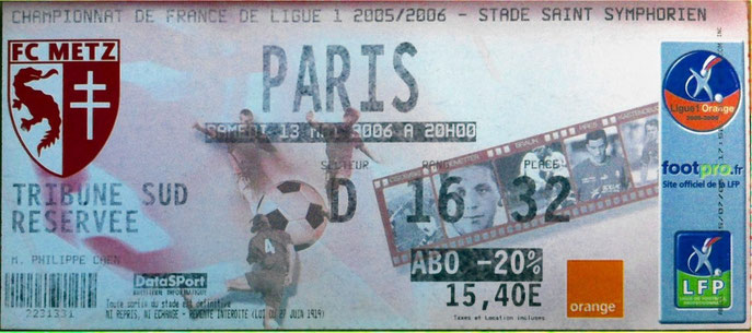 13 mai 2006: FC Metz - Paris SG - 38ème Journée - Championnat de France (1/0 - 15.807 spect.)