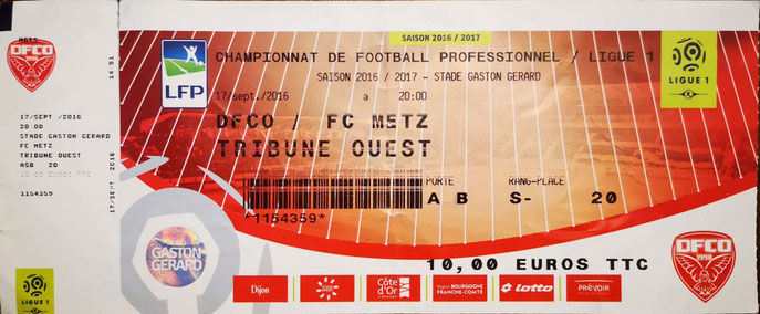 17 sept. 2016: Dijon FC - FC Metz - 5ème journée - Championnat de France (0/0)