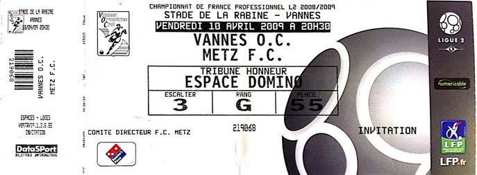 10 avr. 2009: Vannes OC - FC Metz - 31ème Journée - Championnat de France (1/1 - 3.583 spect.)