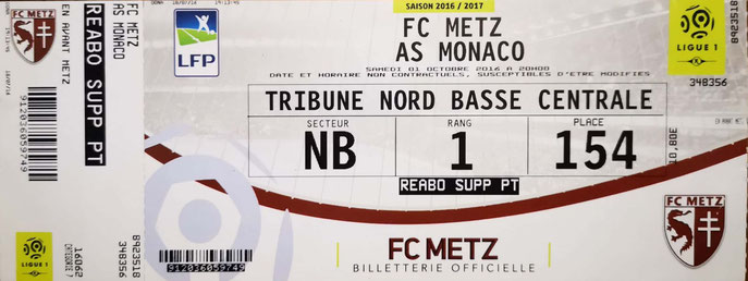 1 oct. 2016: FC Metz - AS Monaco - 8ème journée - Championnat de France (0/7)