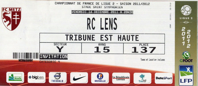16 déc. 2011: FC Metz - RC Lens - 17ème Journée - Championnat de France (2/0 - 11.348 spect.)