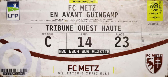20 déc. 2016: FC Metz - EA Guingamp - 19ème journée - Championnat de France (2/2)