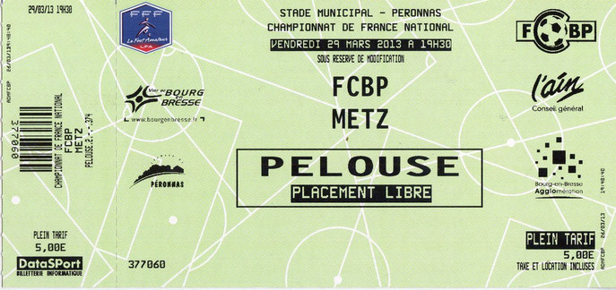 29 mars 2013: Bourg Péronnas - FC Metz - 30ème Journée - Championnat de France (1/2 - 2.000 spect.)