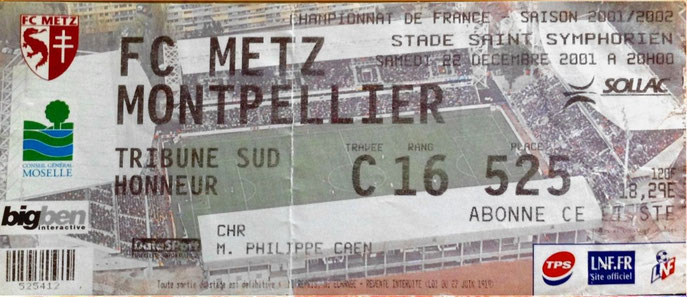 22 déc. 2001: FC Metz - Montpellier HSC - 19ème Journée - Championnat de France (0/0 - 1.514 spect.)