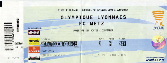12 nov. 2008: O. Lyonnais - FC Metz - 1/8ème Finale - Coupe de la Ligue (1/3 - 23.053 spect.)