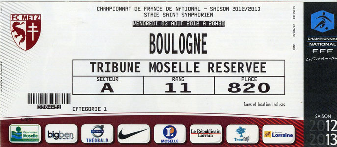 3 août 2012: FC Metz - US Boulogne - 1ère Journée - Championnat de France (2/1 - 5.600 spect.)