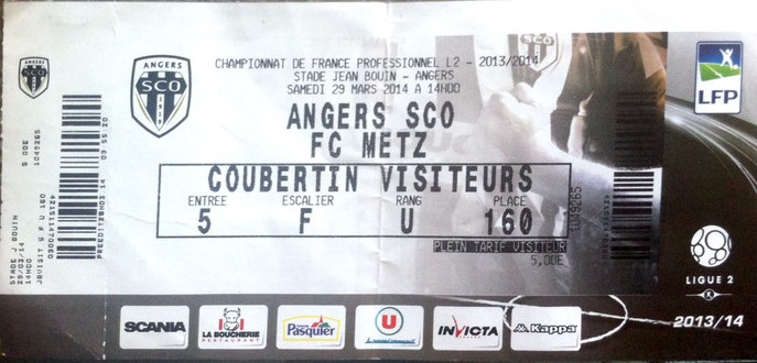 29 mars 2014: Angers SCO - FC Metz - 30ème journée - Championnat de France (2/2 - 11.000 spect.)