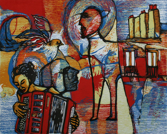 LE CHANT DES OISEAUX - Bois en 5 couleurs - 24x30cm