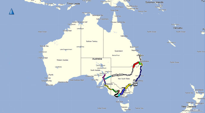 Unsere Route durch Australien insgesamt fast 8.500km