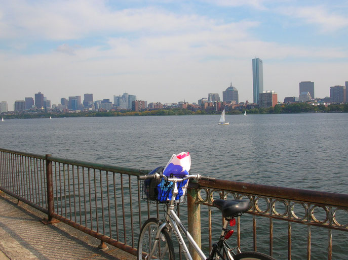 Die Skyline von Boston, der Charles River und mein geliehenes Fahrrad