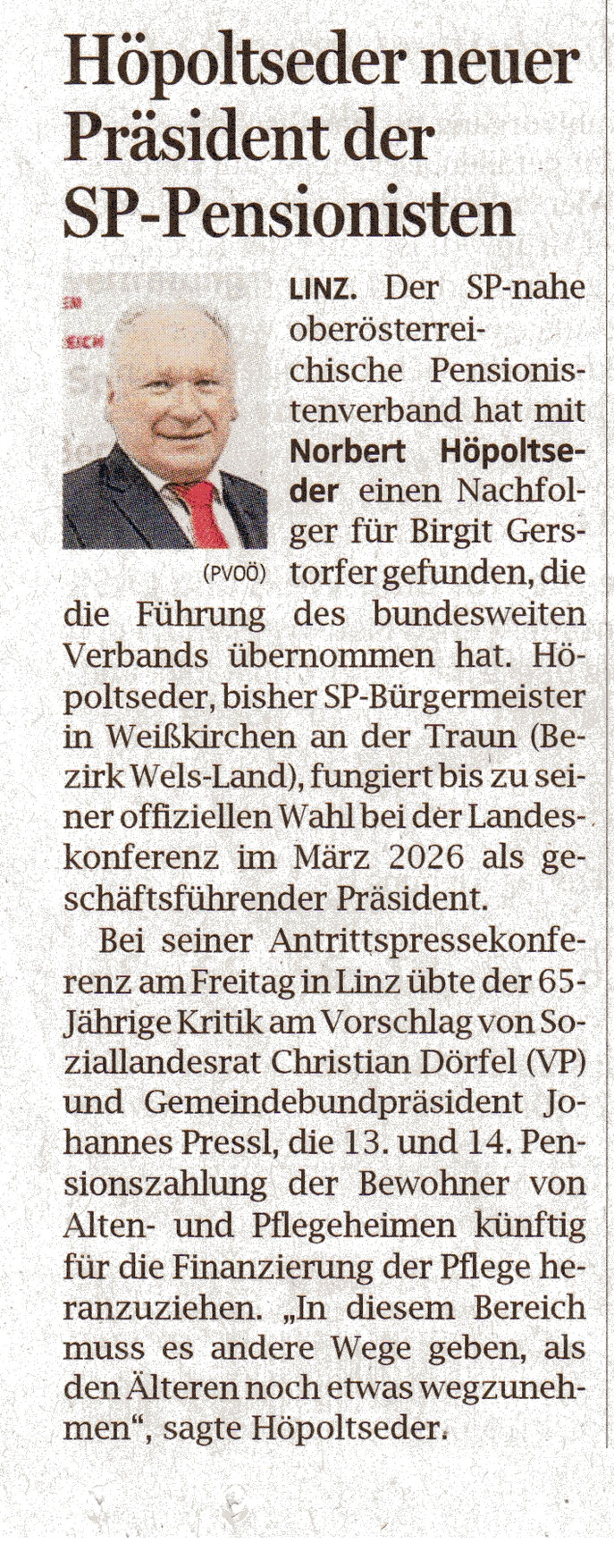 AUSZUG AUS DEN OÖNACHRICHTEN vom 18.10.2025.