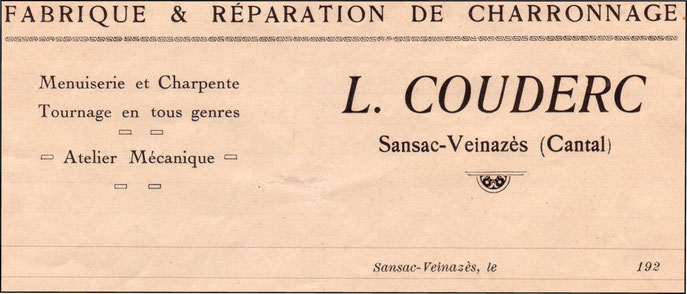 Papier à en-tête de l'entreprise du grand-père de Louitou Couderc - après 1922.