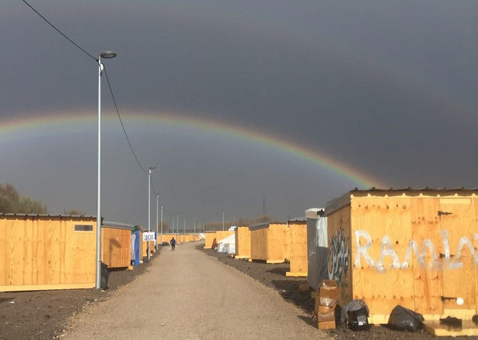 Double rainbow Dunkirk refugee camp, France