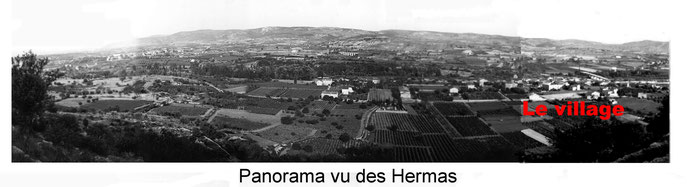  le panorama vu des Hemas.  Il a été réalisé en assemblant cinq photos noir et blanc. Le village est a droite.   