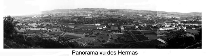  le panorama vu des Hemas.  Il a été réalisé en assemblant cinq photos noir et blanc. Le village est a droite.   