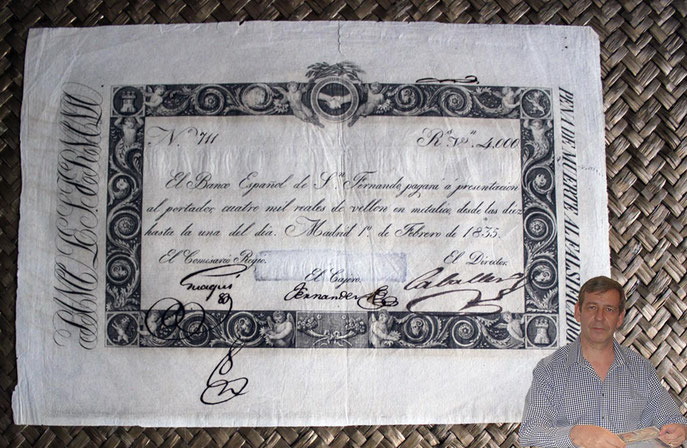 España 4.000 reales de Vellon 1835 Banco de San Fernando anverso
