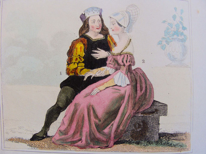 Costumes vers 1500. Illustration de "Histoire de France" par Anquetil. 1850 (Bibliothèque et photo JGD)