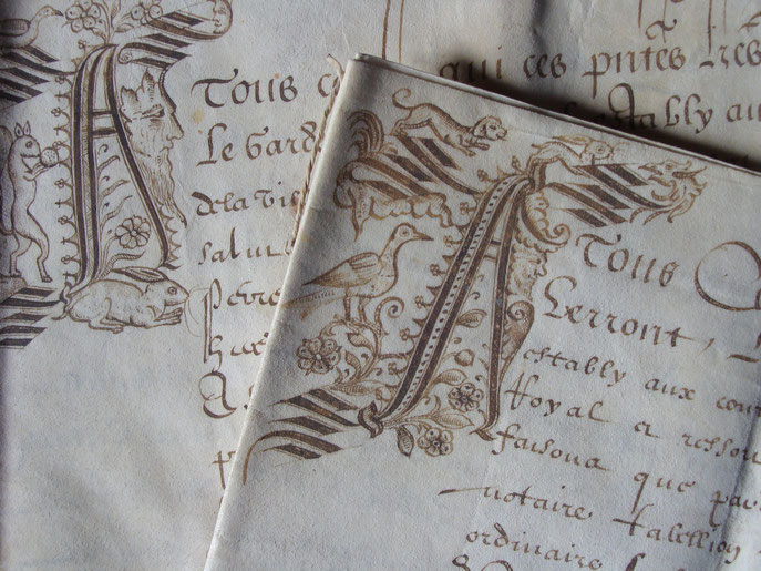 Manuscrits originaux du 17eme siècle ayant inspiré l'illustration  (Archives et photo JGD)