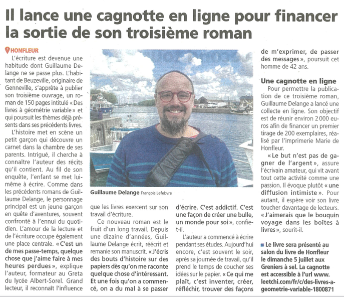 Article du Pays d'Auge pour le troisième roman - juin 2026