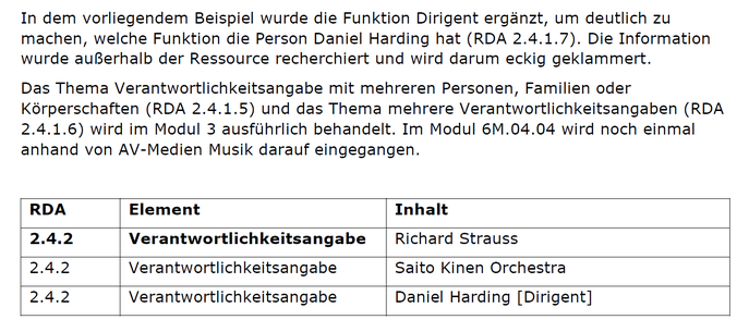 Ausschnitt aus der Schulungsunterlage für die Musik zum Thema "Verantwortlichkeitsangabe"