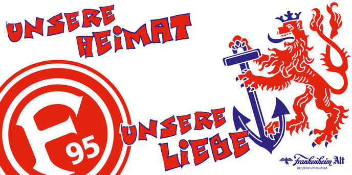 Logo Fortuna Düsseldorf und Bergischr Löwe mit dem Schriftzug Unsere Heimat Unsere Liebe