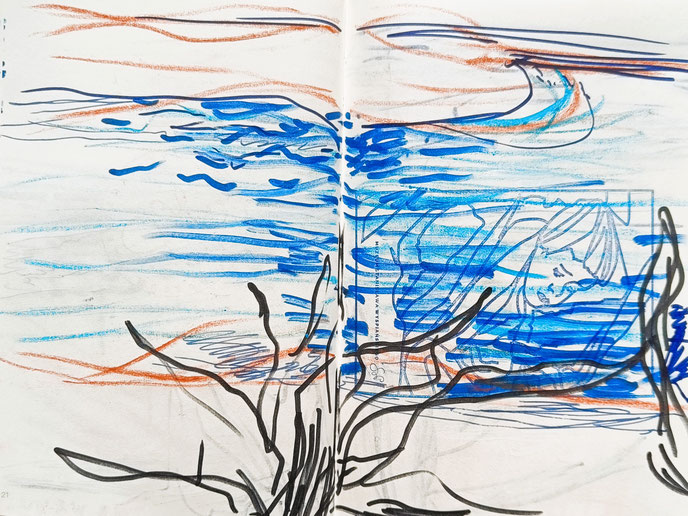Snow-covered Kraków – A tribute to Stanisław Wyspiański | 2026 | red chalk, fountain pen, wax crayon, pen, stamp on paper | series of sketchbook drawings