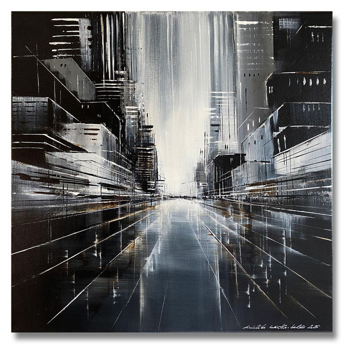 16 „STADTLANDSCHAFT“ – Mischtechnik auf Leinwand auf 2cm Keilrahmen – licht- und farbecht endfixiert – 40x40 - VERKAUFT