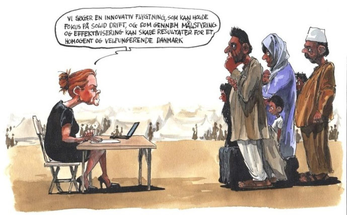 Venstre-regeringens såkaldte integrationsminister, "komiske" Inger Støjberg (Tegnet af Roald Als)