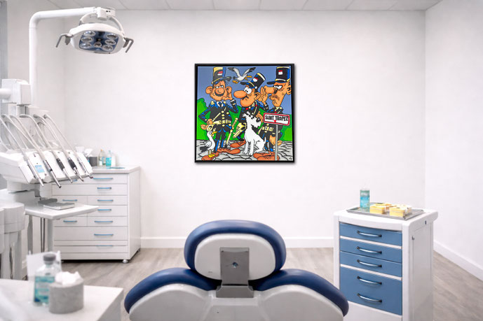 Kunst von Divo Santino in einem Behandlungszimmer vom Zahnarzt nimmt Patienten die Angst