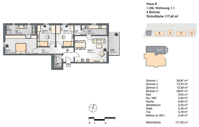  4-Zimmer-Wohnung mit einer Wohnfläche von  117,42 qm. 