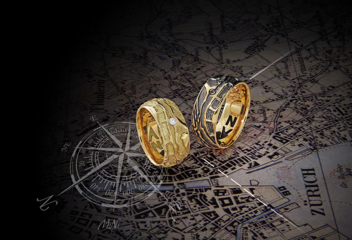 Trauring / Partnerring Modell: SchatzRing in Gelbgold mit Diamant von der Goldschmiede OBSESSION Zürich und Wetzikon