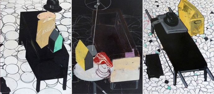 "Schögel's Schicksal", 2013, 160 x 330 cm (3x 160 x 110 cm) Öl auf Leinen