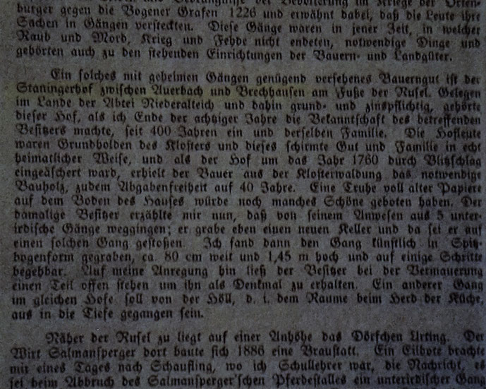 Quelle: Bauer: Von unterirdischen Gängen im Bayerischen Wald, in: Der Bayerwald 1925