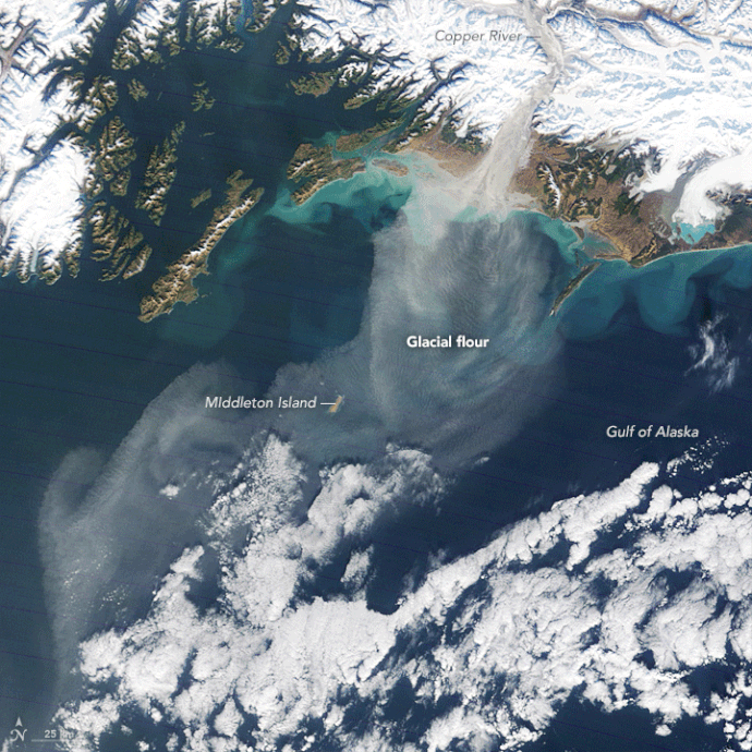 En bonus : Evolution d'un panache qui s'échappe de la vallée de la Copper River. Crédits : NASA.