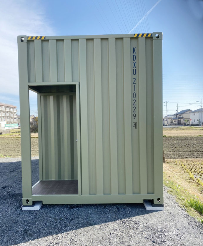 岐阜県岐阜市 NEWVANコンテナ20ftハイキューブリードグリーン改造品設置