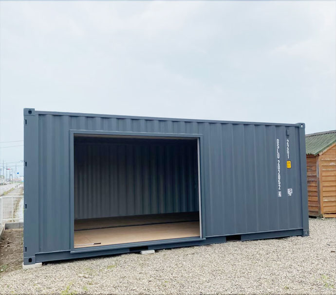 大垣市浅中 NEWVANコンテナ20ftシャッター･ドア付グレー設置