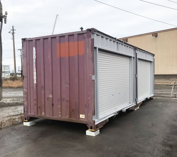 岡山県倉敷市 NEWVANコンテナ20ft・中古コンテナ12ft改造設置