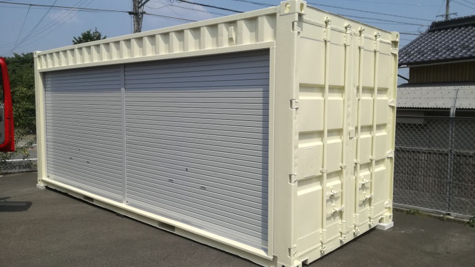 三重県いなべ市 中古コンテナ20ftシャッター付ホワイト塗装設置